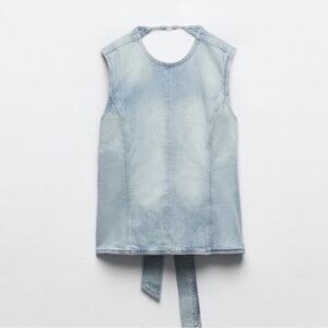 Zara Denim Apron Top Tie Back Blue Open Back Size Small Western Cowgirl Festival